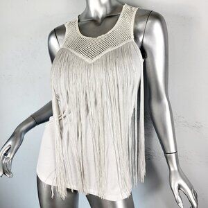 NWT~$60~INC~INTERNATIONAL CONCEPTS~S~WHITE FRINGE SLEEVELESS T-SHIRT TANK TOP